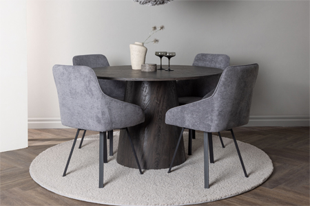 chaises en velours gris avec table ronde moka